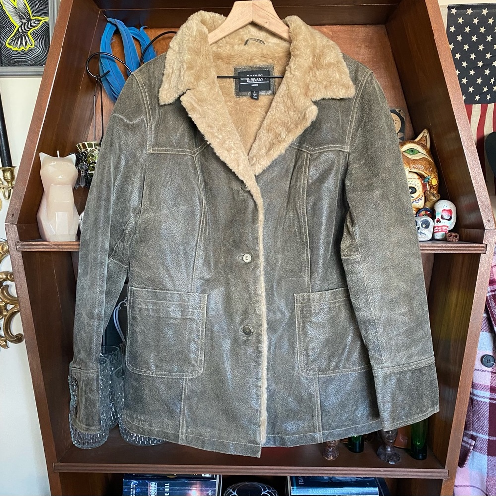 B. Moss - Vintage Barbara Moss Green Fur Lined Suede Jacket - Women’s Large - Picture 2 of 5